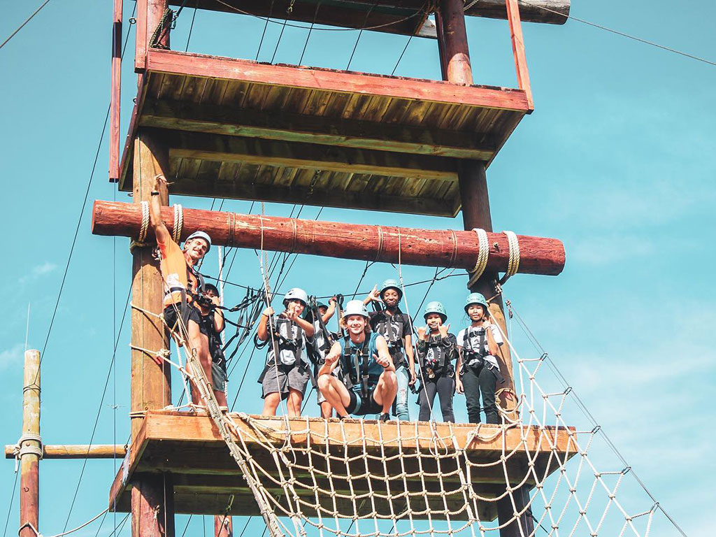 Camp Erdman campers on the Odyssey Ropes Course